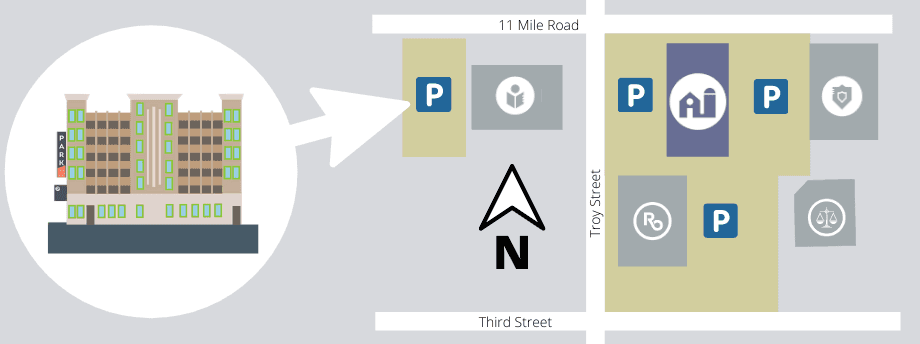 For Easy Parking Use 11 Mile Structure