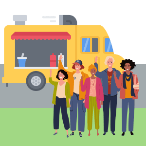 Cartoon image of neighbors having a party