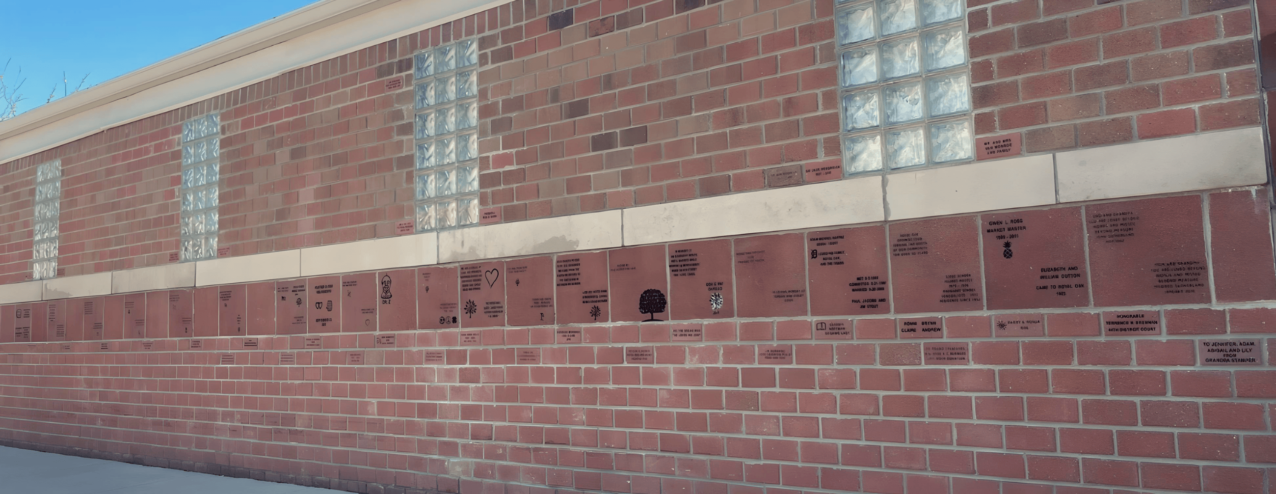 Wall of engraved bricks at the farmers market